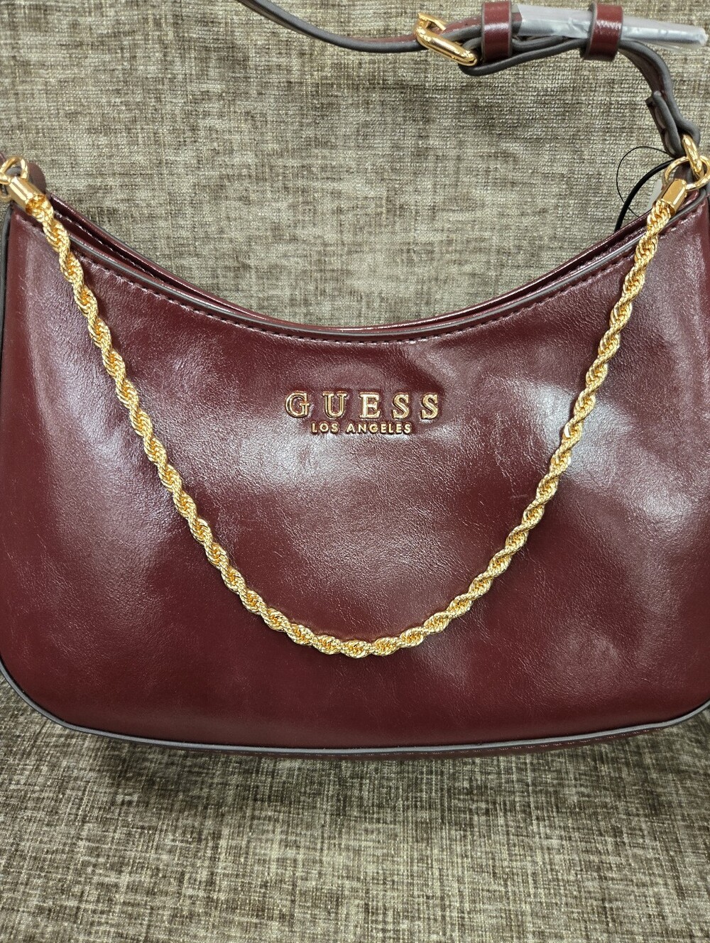 GUESS Wine Red Shoulder Bag with Gold Rope Chain